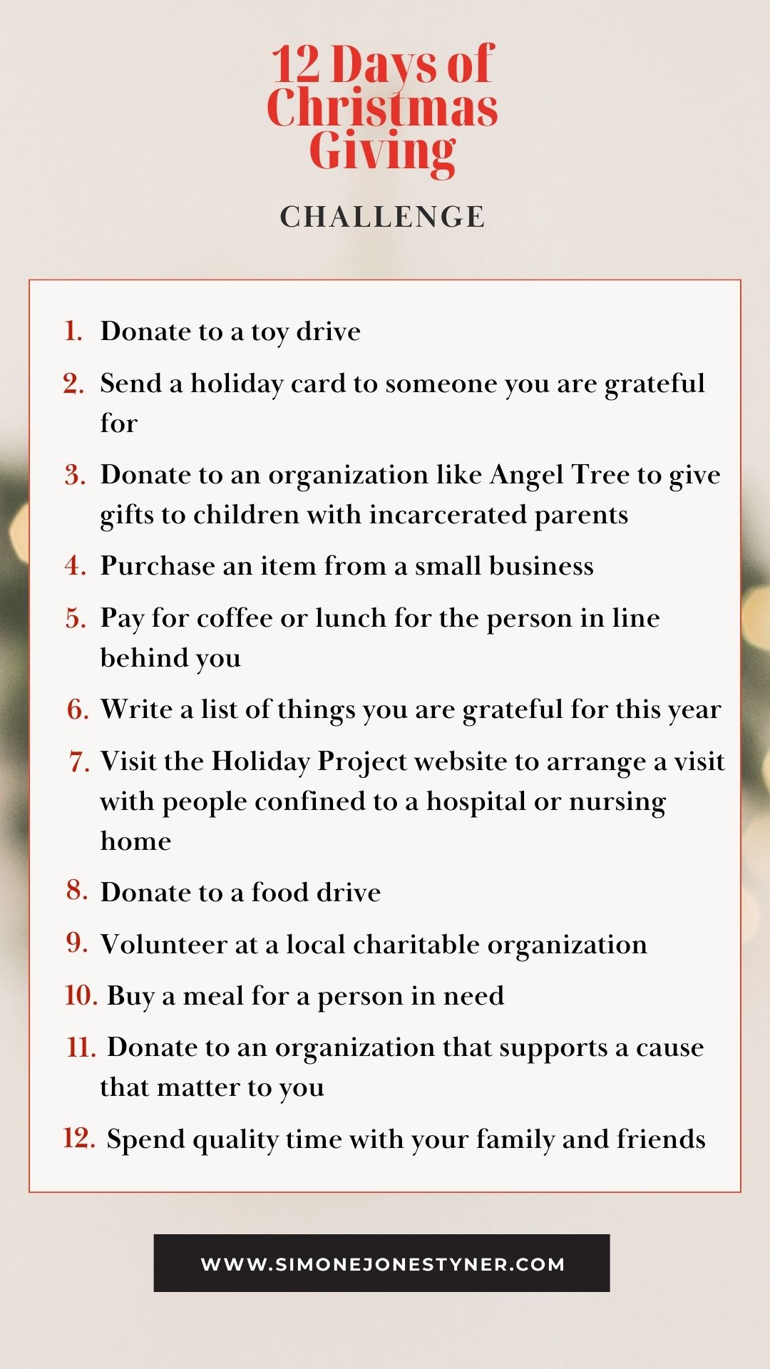 12 days of christmas giving challenge actions